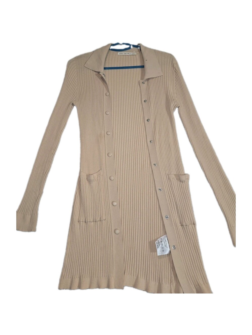 live the process Ribbed Knit Cardigan Beige Minimal Athleisure Sz S Snap Closure